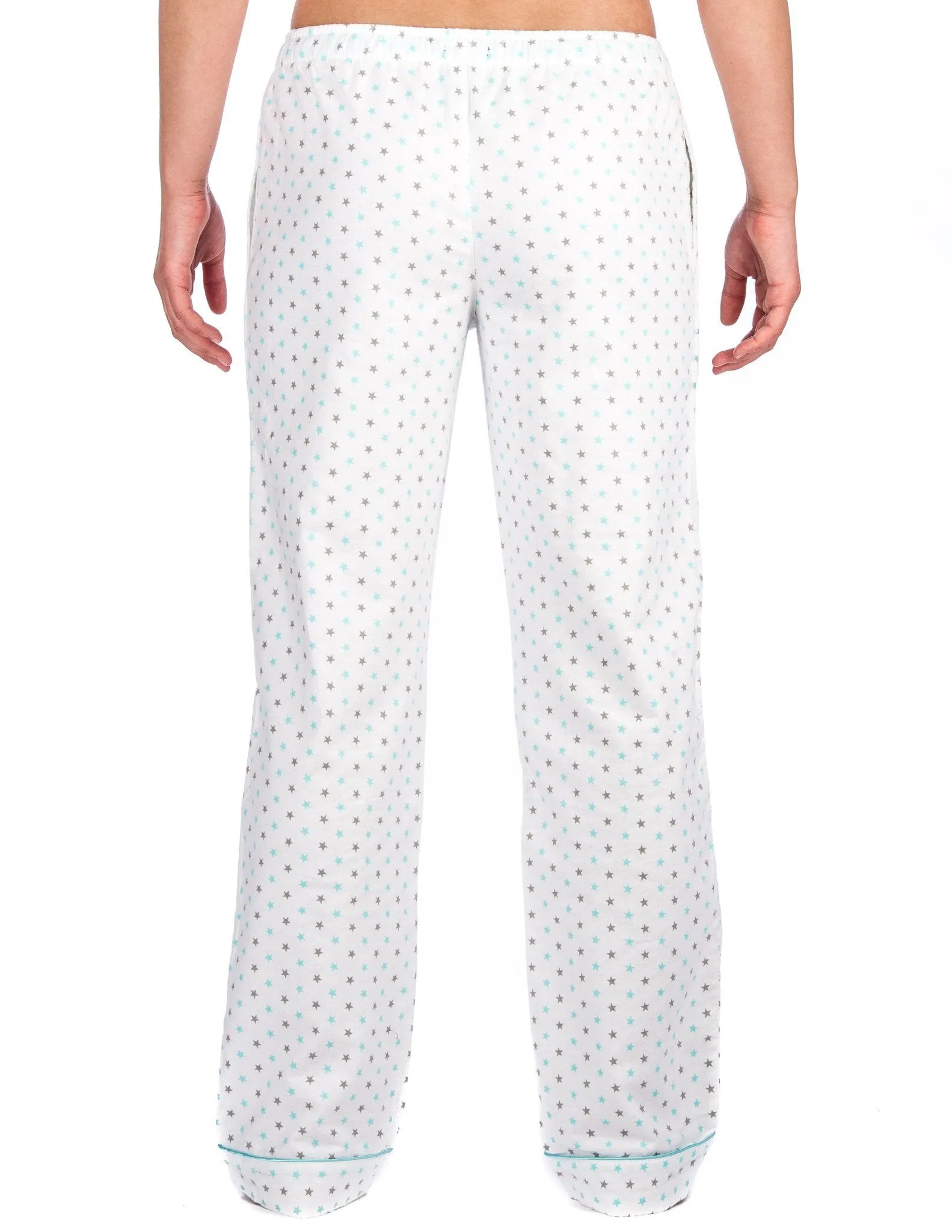 Relaxed Fit Womens 100% Cotton Flannel Lounge Pants - Stars White