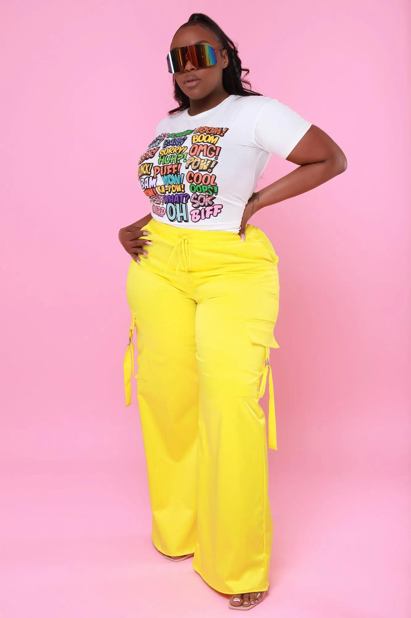 Satin Multi Pocket Long Cargo Pants - Yellow