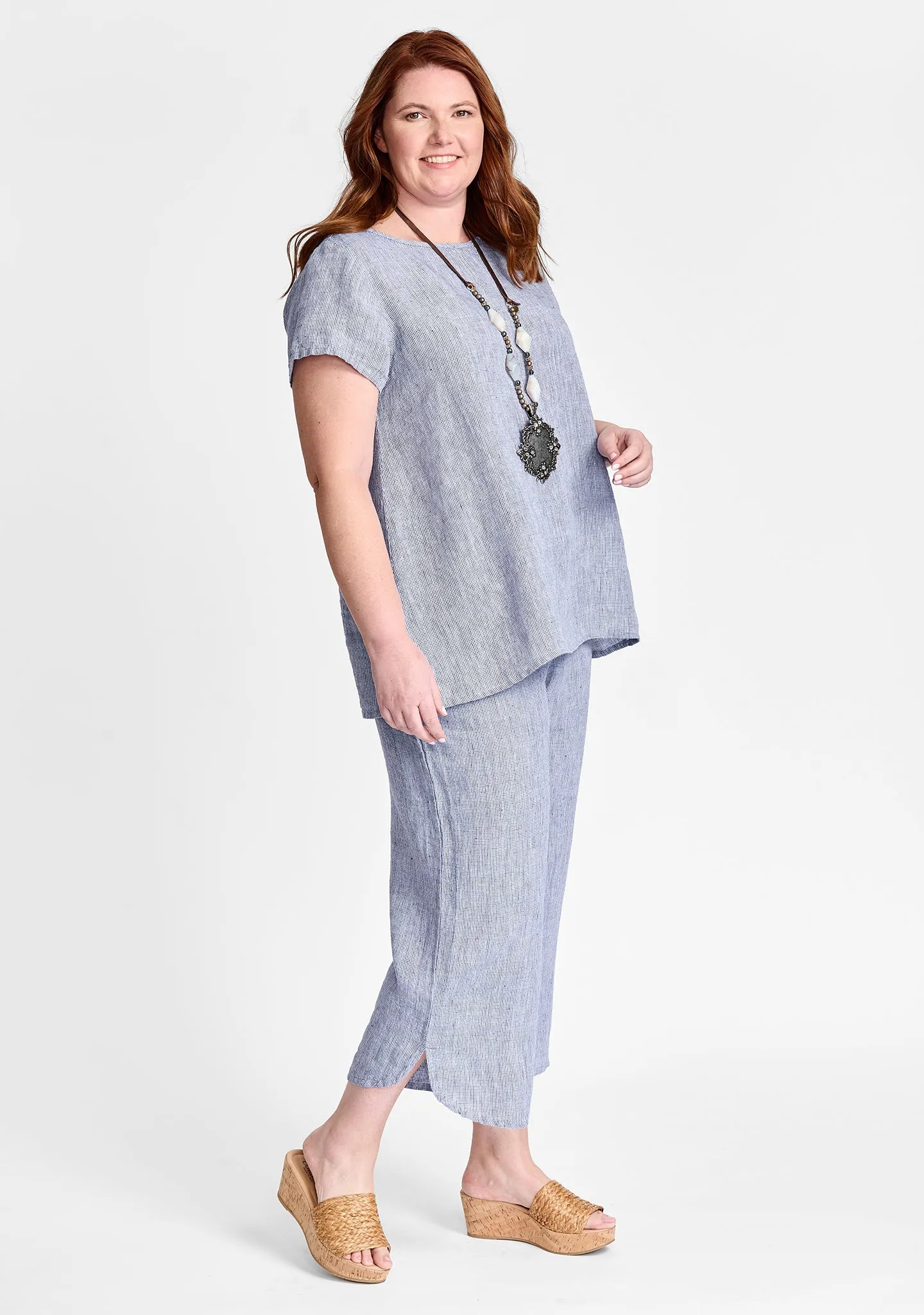 Shirttail Flood - Linen Pants With Elastic Waist - FINAL SALE
