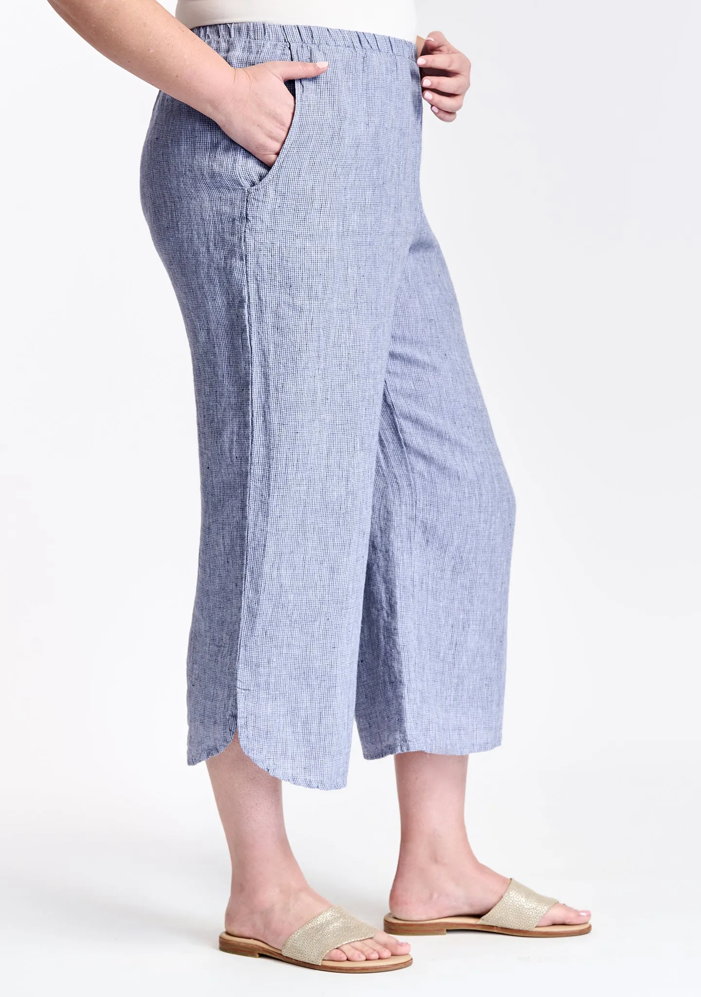 Shirttail Flood - Linen Pants With Elastic Waist - FINAL SALE