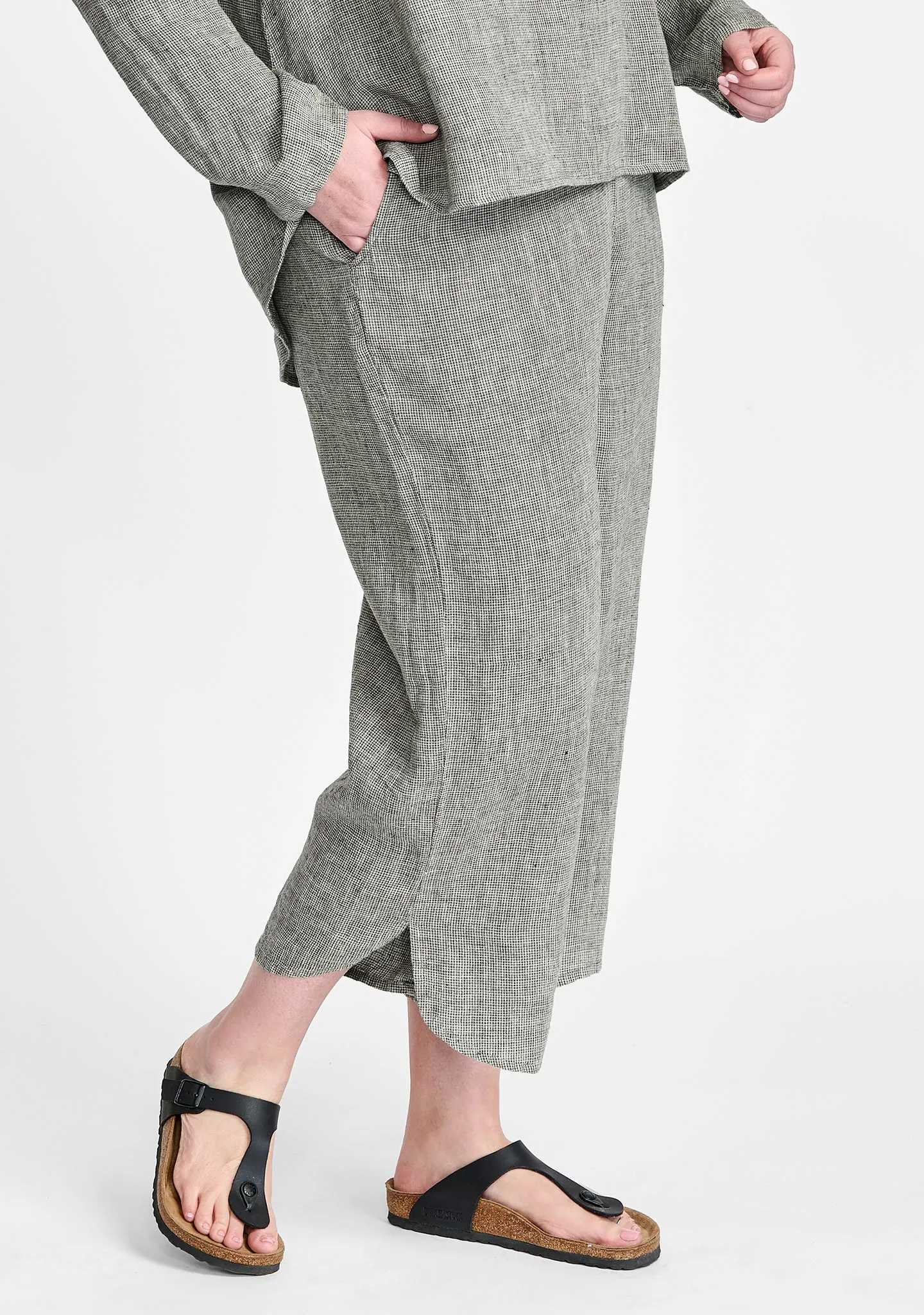 Shirttail Flood - Linen Pants With Elastic Waist - FINAL SALE