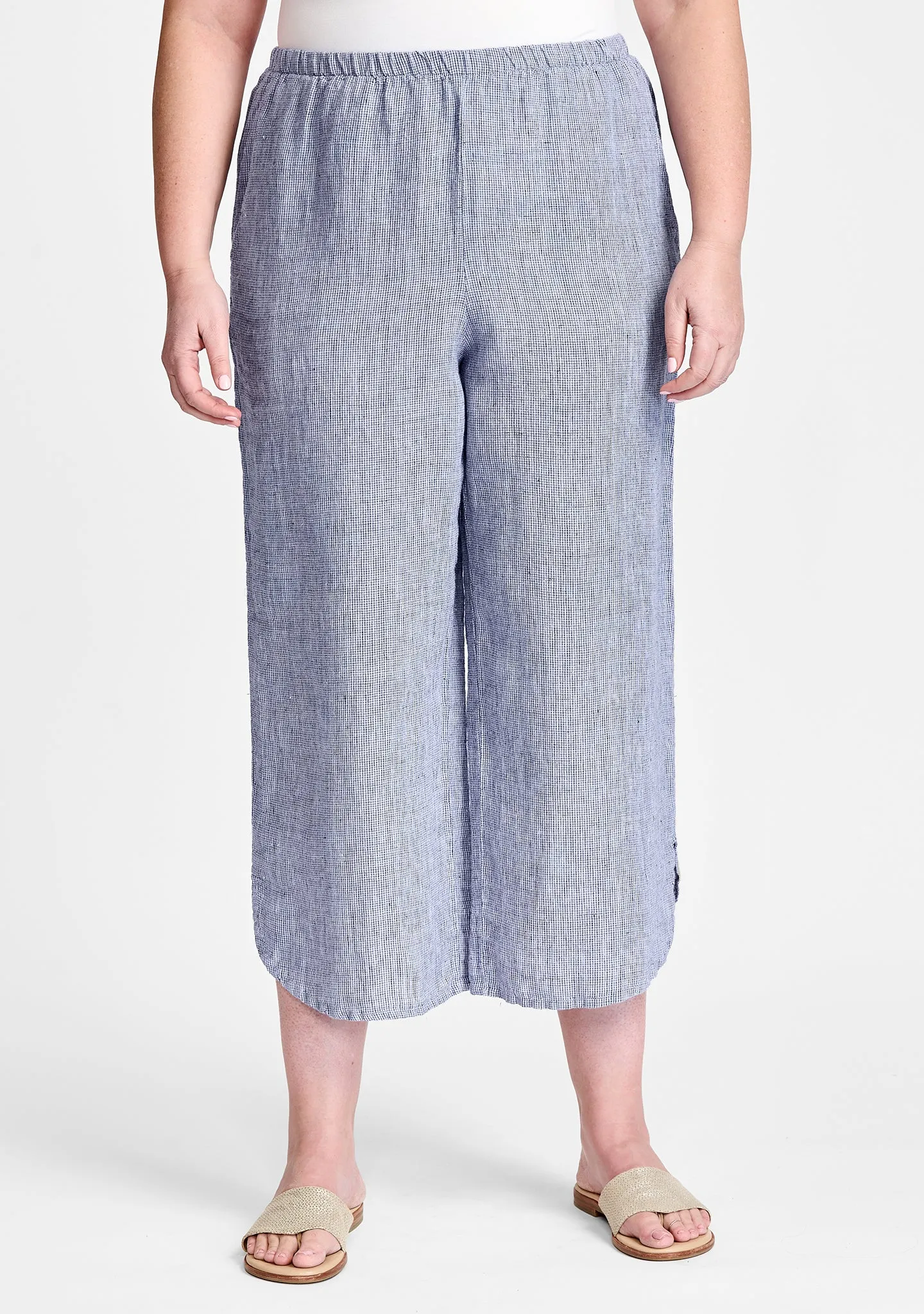 Shirttail Flood - Linen Pants With Elastic Waist - FINAL SALE