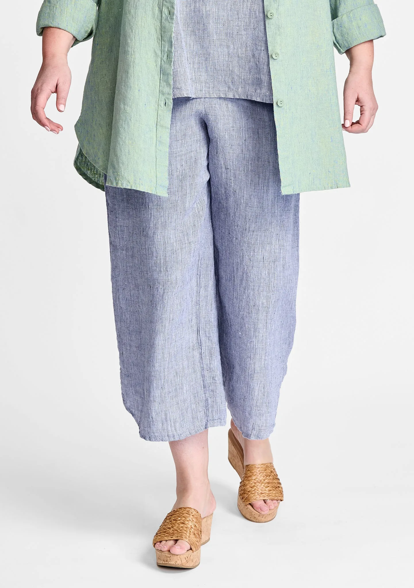 Shirttail Flood - Linen Pants With Elastic Waist - FINAL SALE