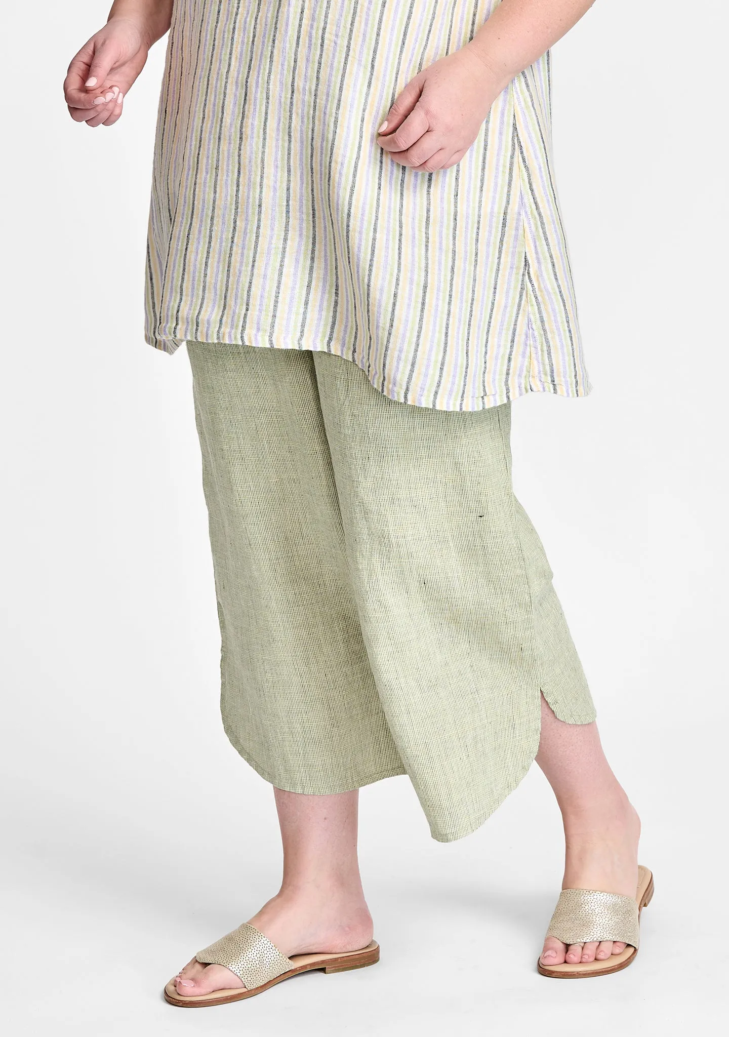 Shirttail Flood - Linen Pants With Elastic Waist - FINAL SALE