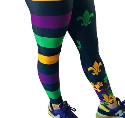 Spandex Leggings Adult - Fleur De Lis and Stripes
