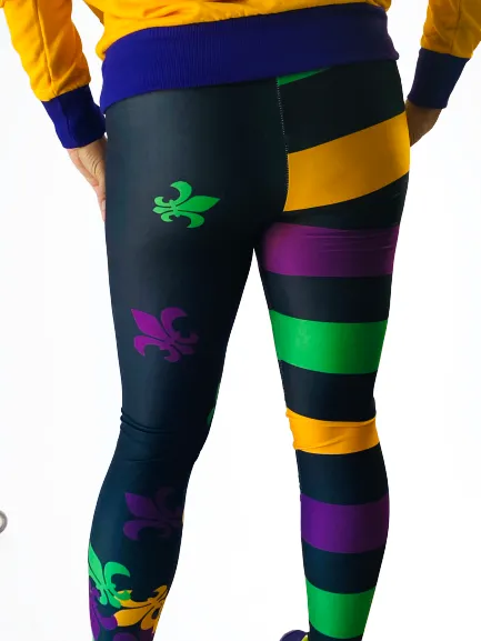 Spandex Leggings Adult - Fleur De Lis and Stripes