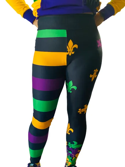 Spandex Leggings Adult - Fleur De Lis and Stripes