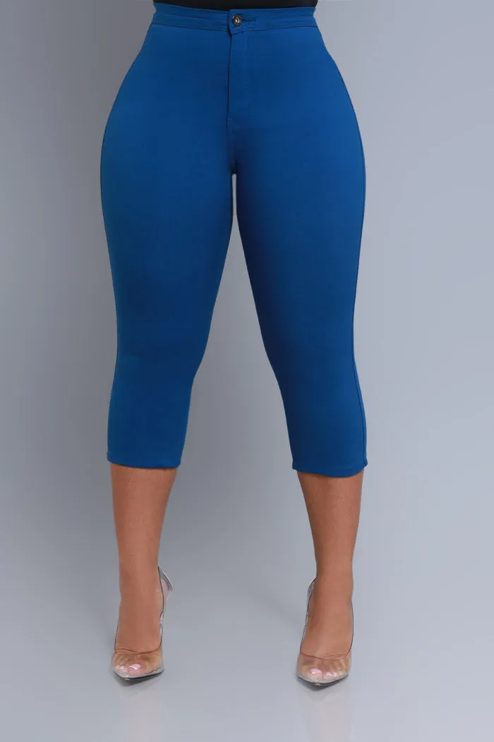 Super Swank High Rise Stretchy Capri Pants - Ocean Blue