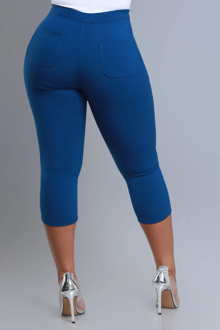 Super Swank High Rise Stretchy Capri Pants - Ocean Blue
