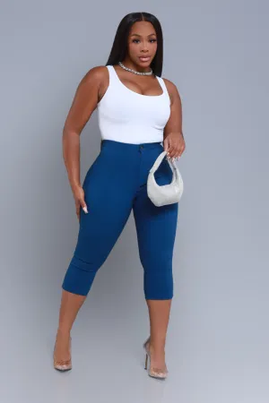 Super Swank High Rise Stretchy Capri Pants - Ocean Blue