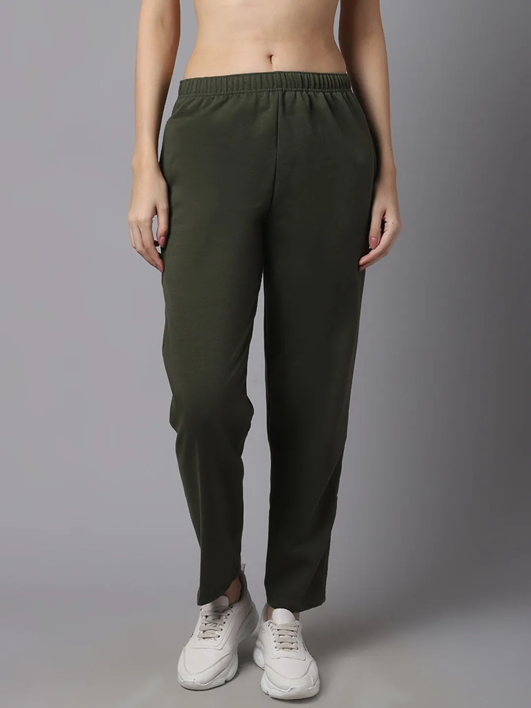 Vimal Jonney Fleece Regular-Fit Olive Trackpant for Women