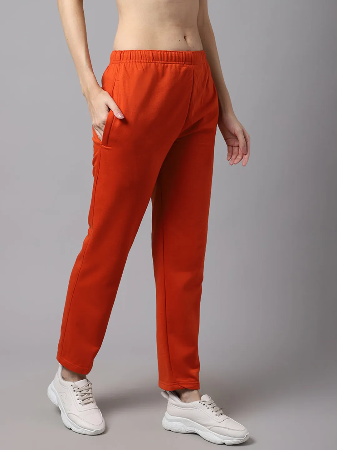 Vimal Jonney Fleece Regular-Fit Rust Trackpant for Women
