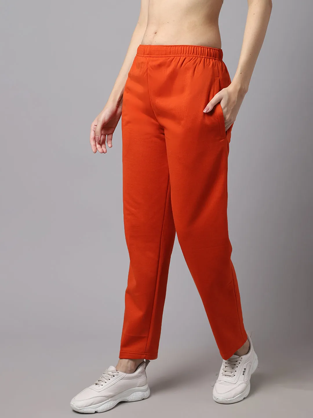 Vimal Jonney Fleece Regular-Fit Rust Trackpant for Women