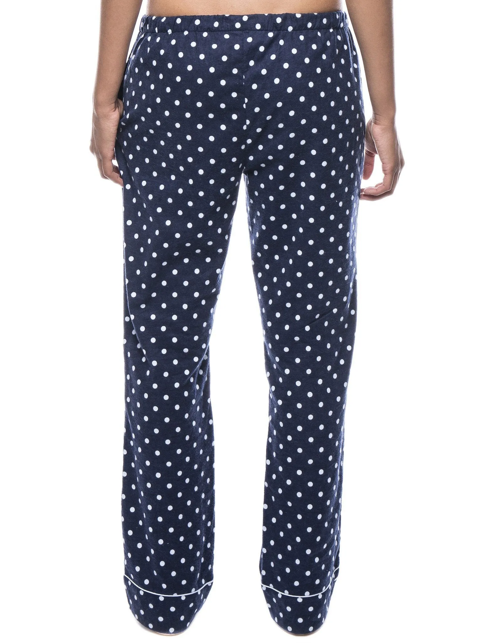 Womens 100% Cotton Flannel Lounge Pants - Dots Diva Dark Blue/Light Blue