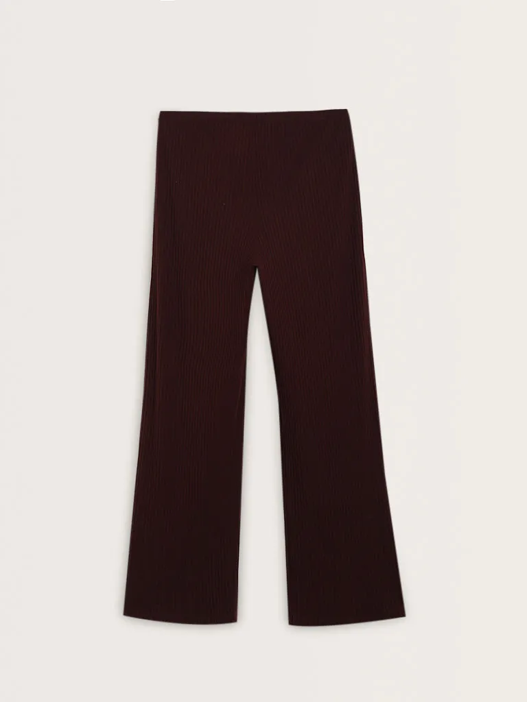 Wunderlove Burgundy Ribbed High-Rise Pants