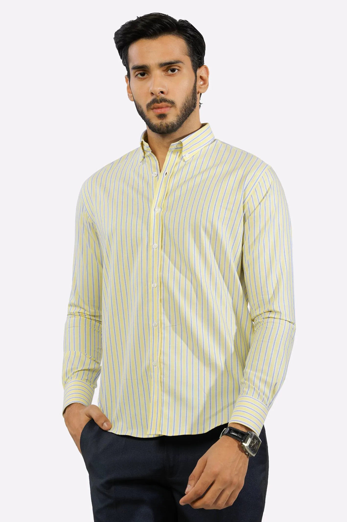 Yellow Pinstripe Casual Shirt